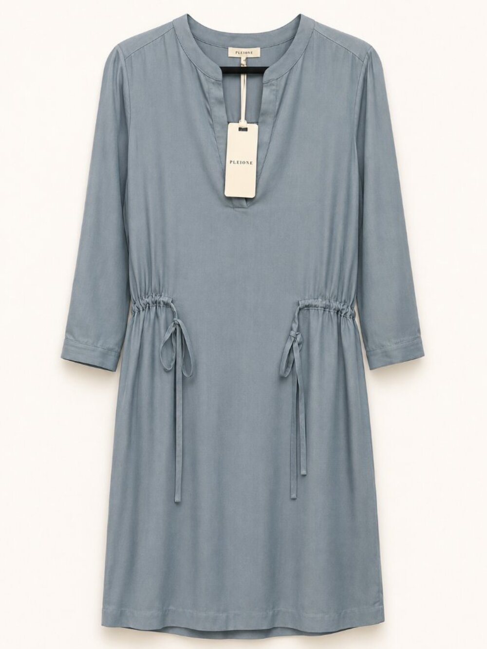 Pleione Blue Drawstring-Waist Split-Neck Shift Dress NWT - Picture 2 of 4